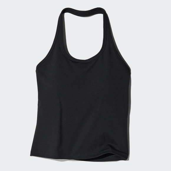 Uniqlo Black Ribbed Open Back Halter Top, Large - Picture 3 of 7